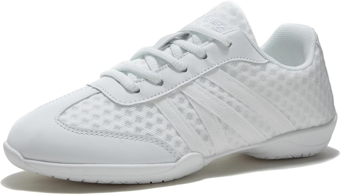 White Cheer Shoes for Girls Womens Cheer Shoes Youth Girls Cheerleading Shoes Competition Gear Dance Tennis Sports Training Athletic Comfortable Flats Breathable Soft Kids Cheer Sneakers