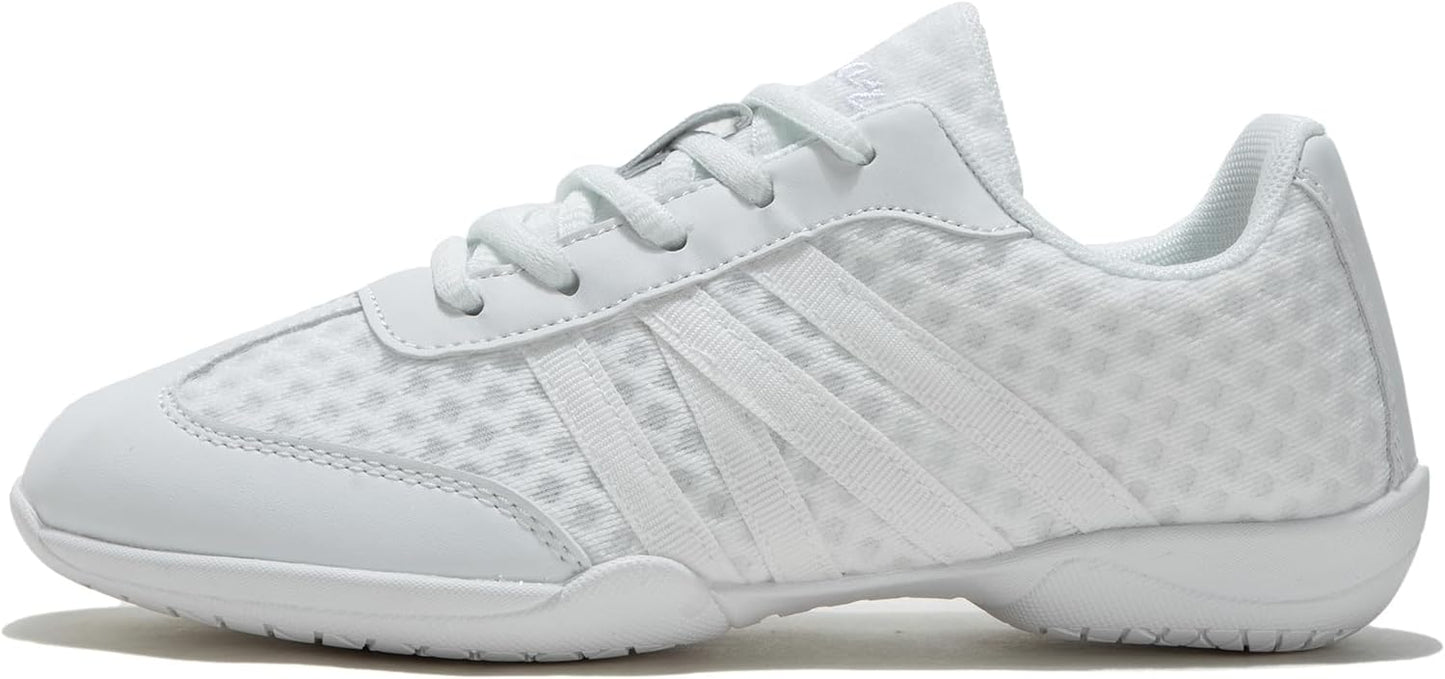 White Cheer Shoes for Girls Womens Cheer Shoes Youth Girls Cheerleading Shoes Competition Gear Dance Tennis Sports Training Athletic Comfortable Flats Breathable Soft Kids Cheer Sneakers