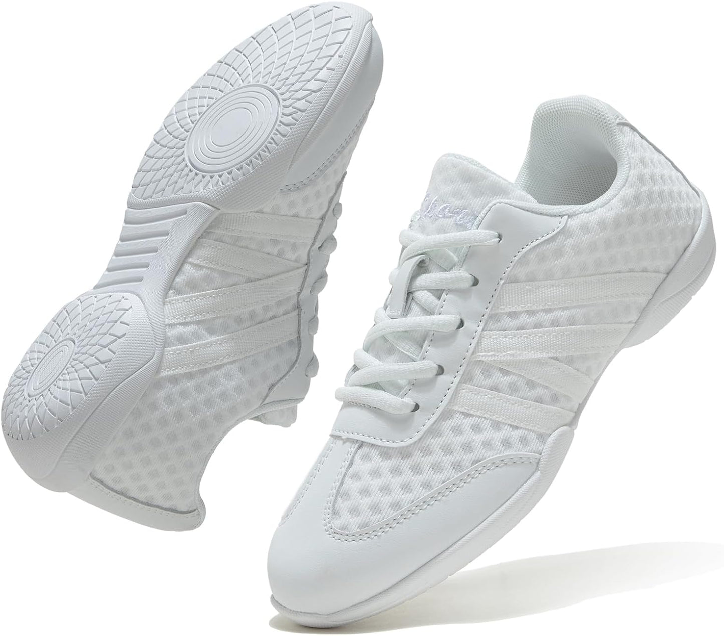 White Cheer Shoes for Girls Womens Cheer Shoes Youth Girls Cheerleading Shoes Competition Gear Dance Tennis Sports Training Athletic Comfortable Flats Breathable Soft Kids Cheer Sneakers