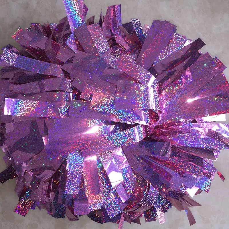 12PIECE,cheerleader Baton Handle Pom Pom Pom Metallic Pink Holographic with Silver Holographic