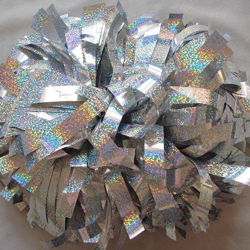 12PIECE,cheerleader Baton Handle Pom Pom Pom Metallic Pink Holographic with Silver Holographic