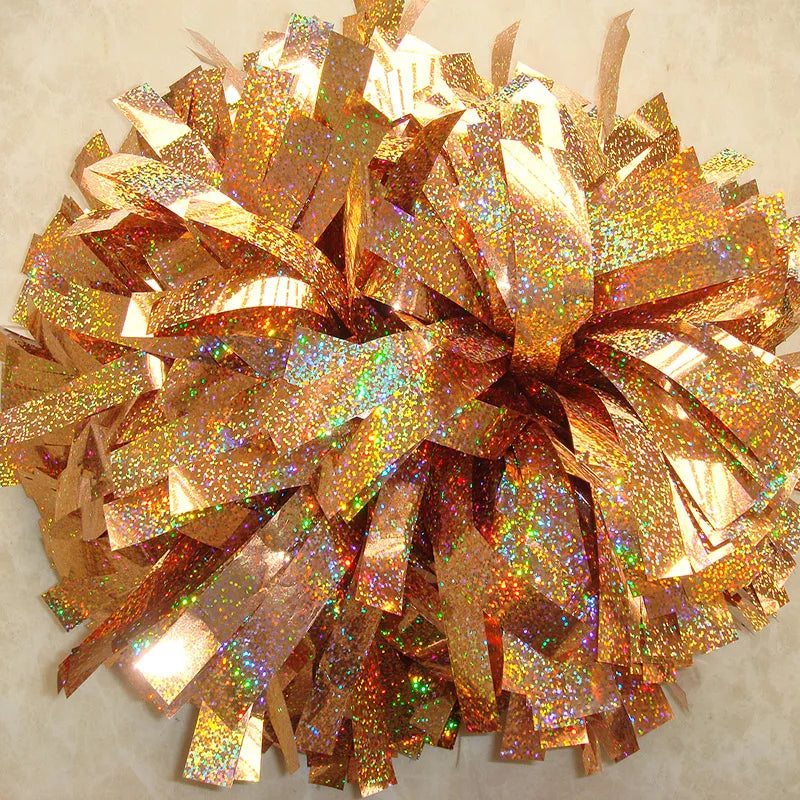 12PIECE,cheerleader Baton Handle Pom Pom Pom Metallic Pink Holographic with Silver Holographic