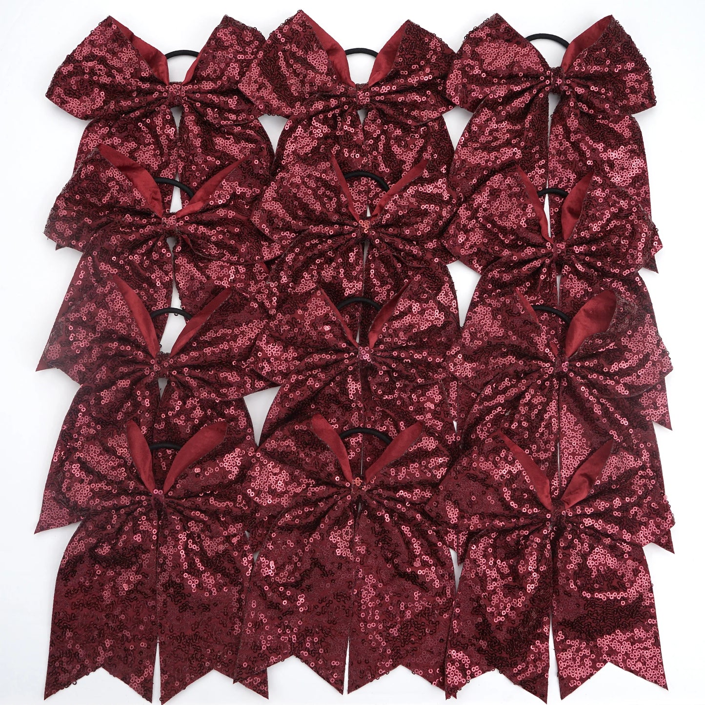 12Pcs 7.5" Bling Sparkly Glitter Sequins Pigtail Bows for kid Girls Large cheerleading bows Ponytail Holder Elastic Hair Ties