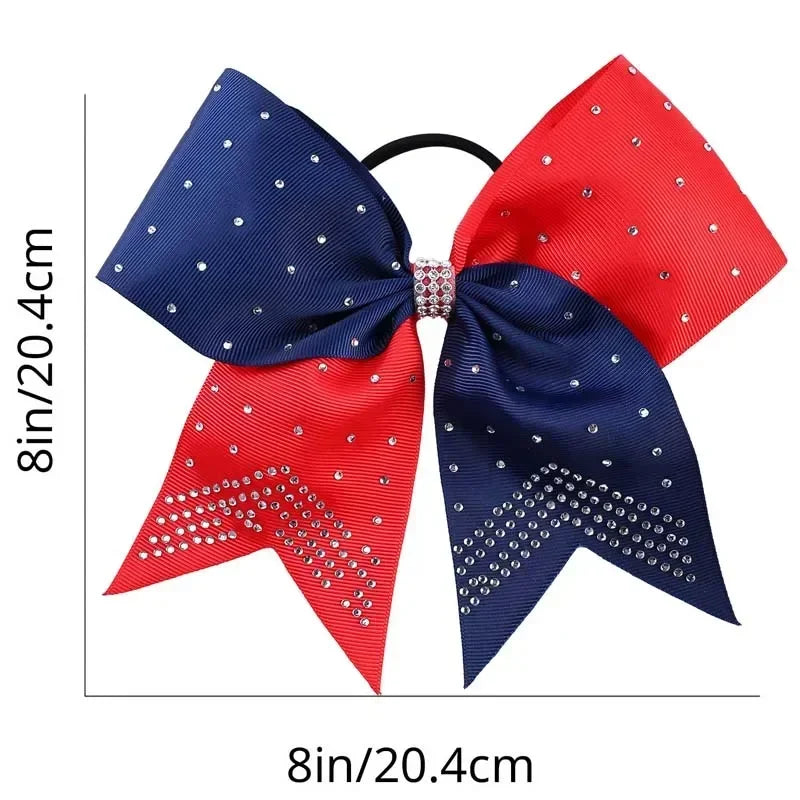 Oaoleer 12Pcs/set New 8" Cheer Bow For Women Girls Grosgrain Ribbon Hair Rope Hair Ties Elastic Rubber Band Girl Pigtail Holder