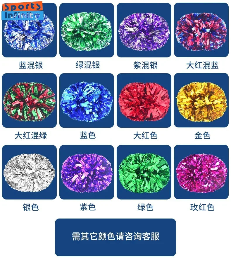 DRX Cheer( 6 pair) Cheerleading Pom Poms with Handle 14 Inch Cheer Balls Big Gold Silver Red Yellow Blue Hand Dance Pompoms Accessories for Women Kids