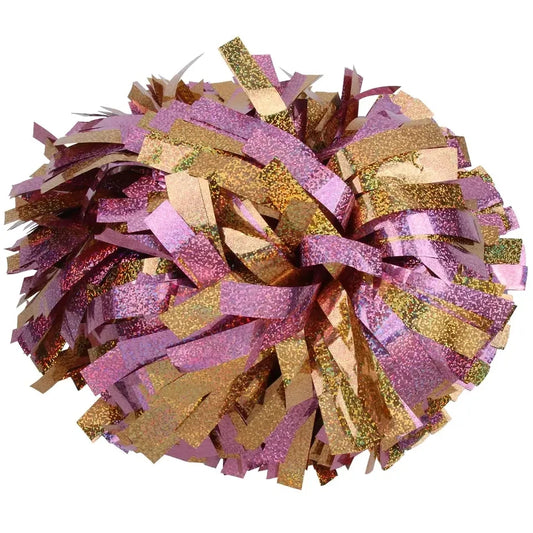 DRX Cheer( 6 pair) cheerleader Baton Handle Pom Pom Pom Metallic Pink Holographic with Silver Holographic