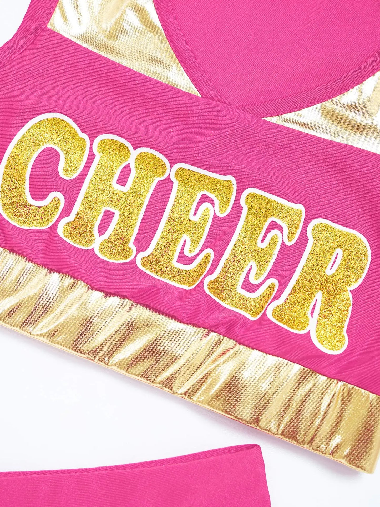 Kids Girls Cheerleading Costume Cheerleader Uniform Sleeveless V Neckline Letter Print Crop Top with Elastic Waistband Skirt