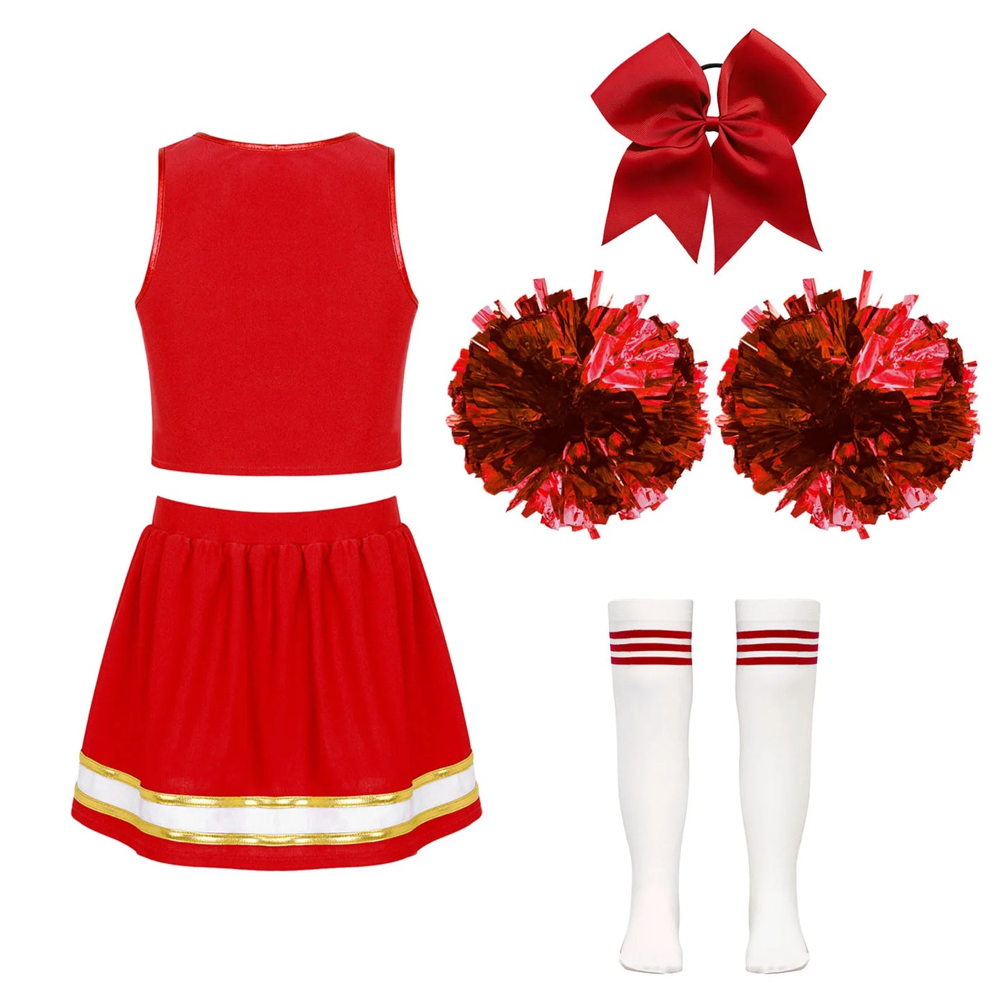Girls Preppy Style Cosplay Cheering Team Costume with Hand Flowers Schoolgirl Roleplay Cheerleading Costumes Cheer Clothes