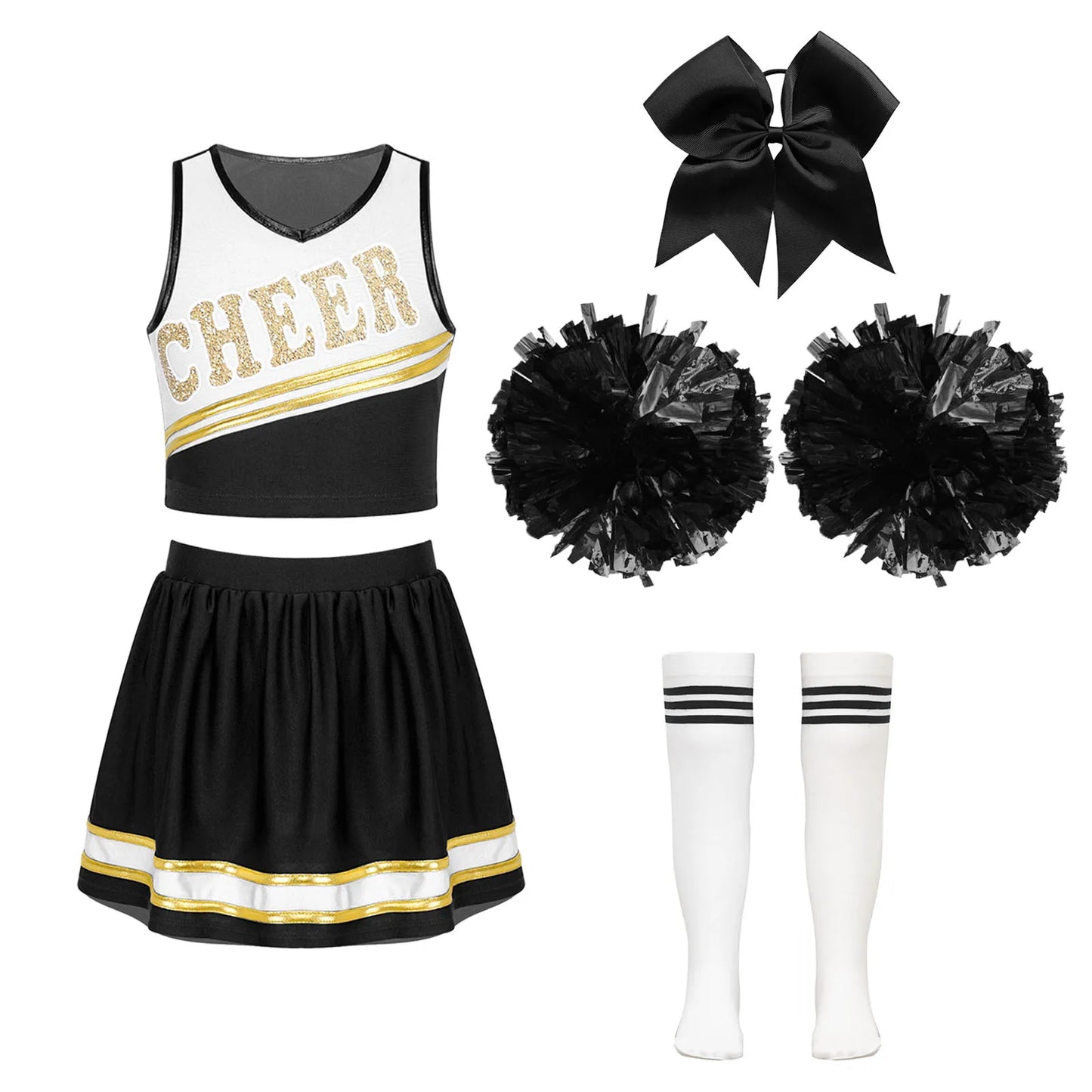 Girls Preppy Style Cosplay Cheering Team Costume with Hand Flowers Schoolgirl Roleplay Cheerleading Costumes Cheer Clothes