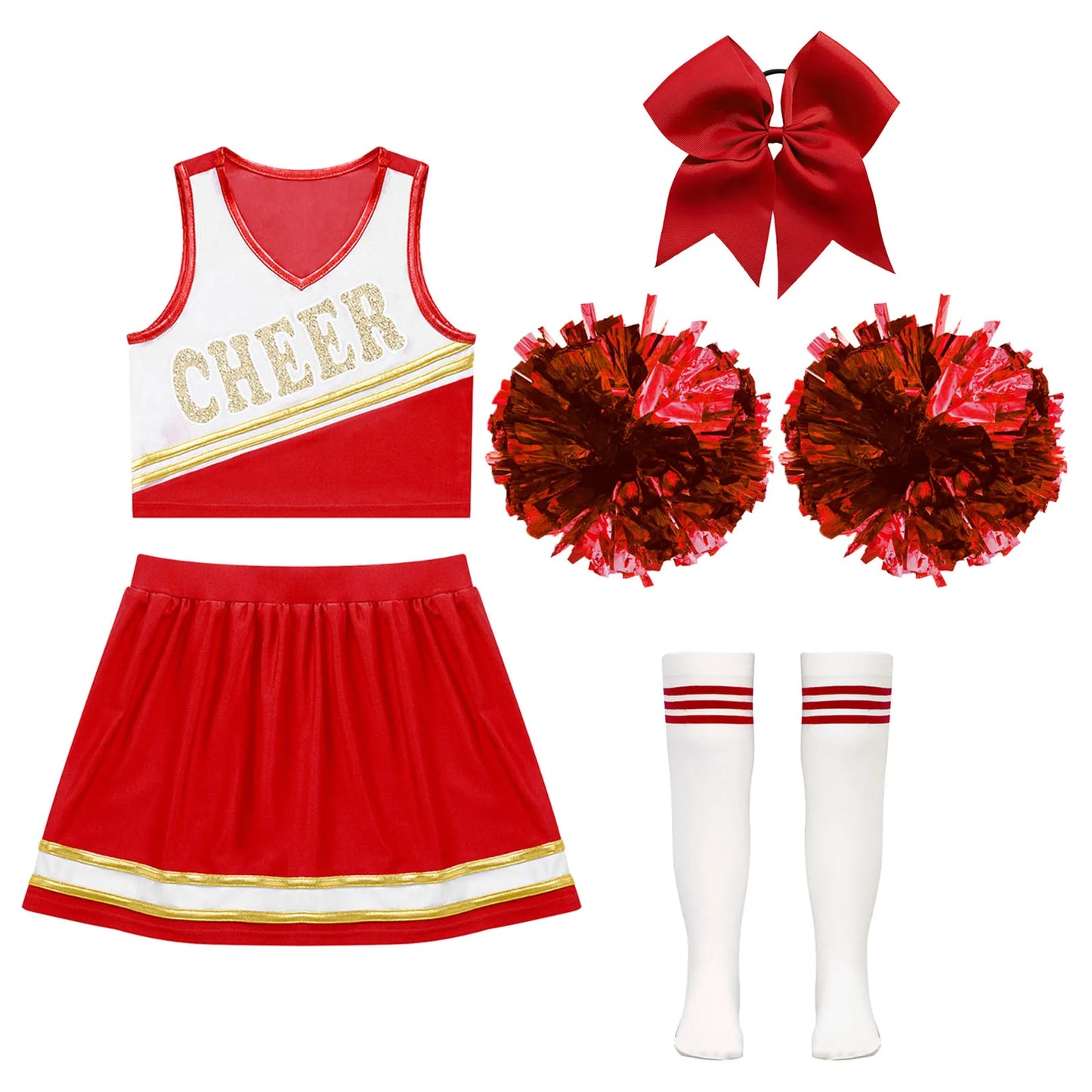 Girls Preppy Style Cosplay Cheering Team Costume with Hand Flowers Schoolgirl Roleplay Cheerleading Costumes Cheer Clothes