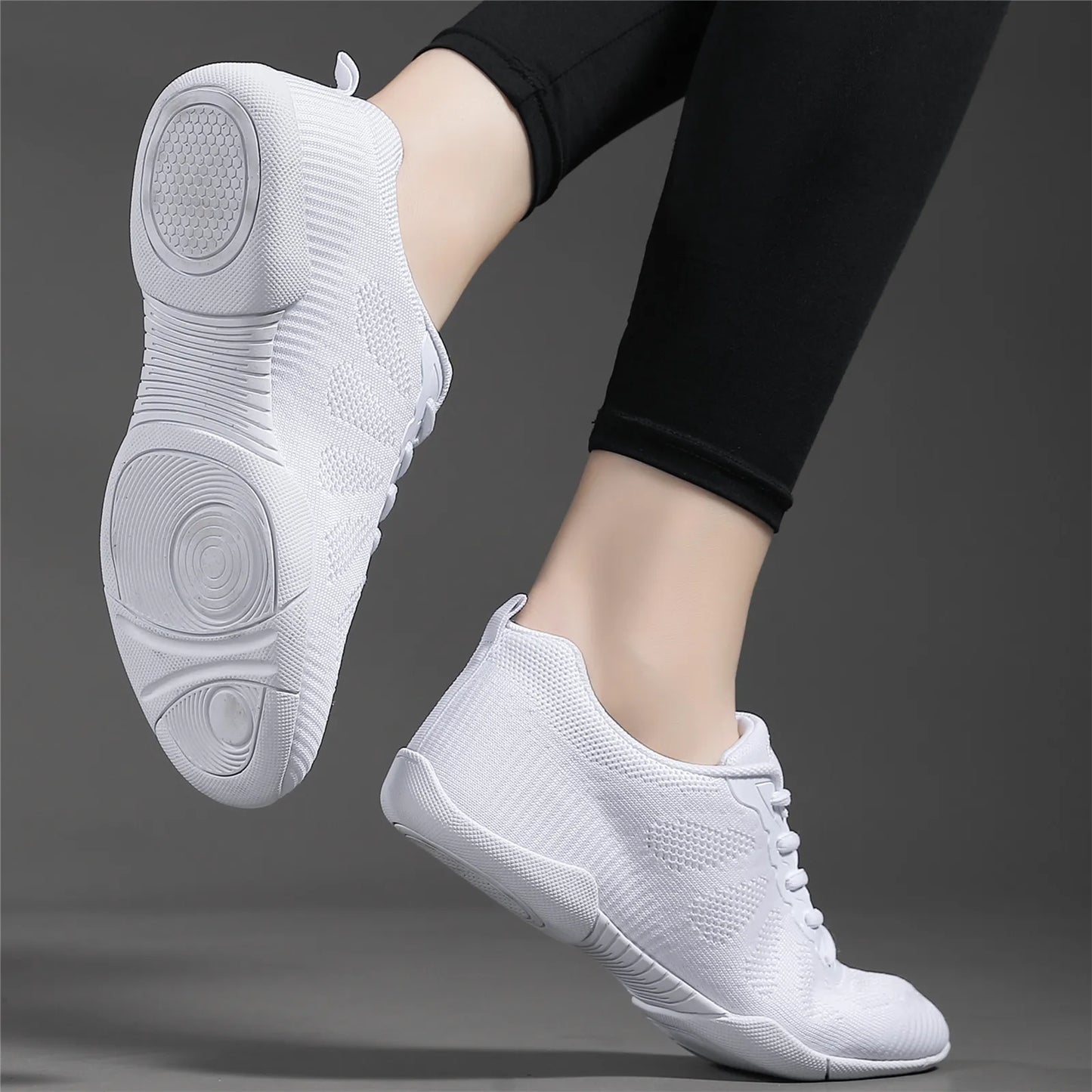 Women White Cheer Shoes Girls Black Cheerleading Dance Shoes Youth Breathable Cheerleading Shoes Team Training Competition Shoes