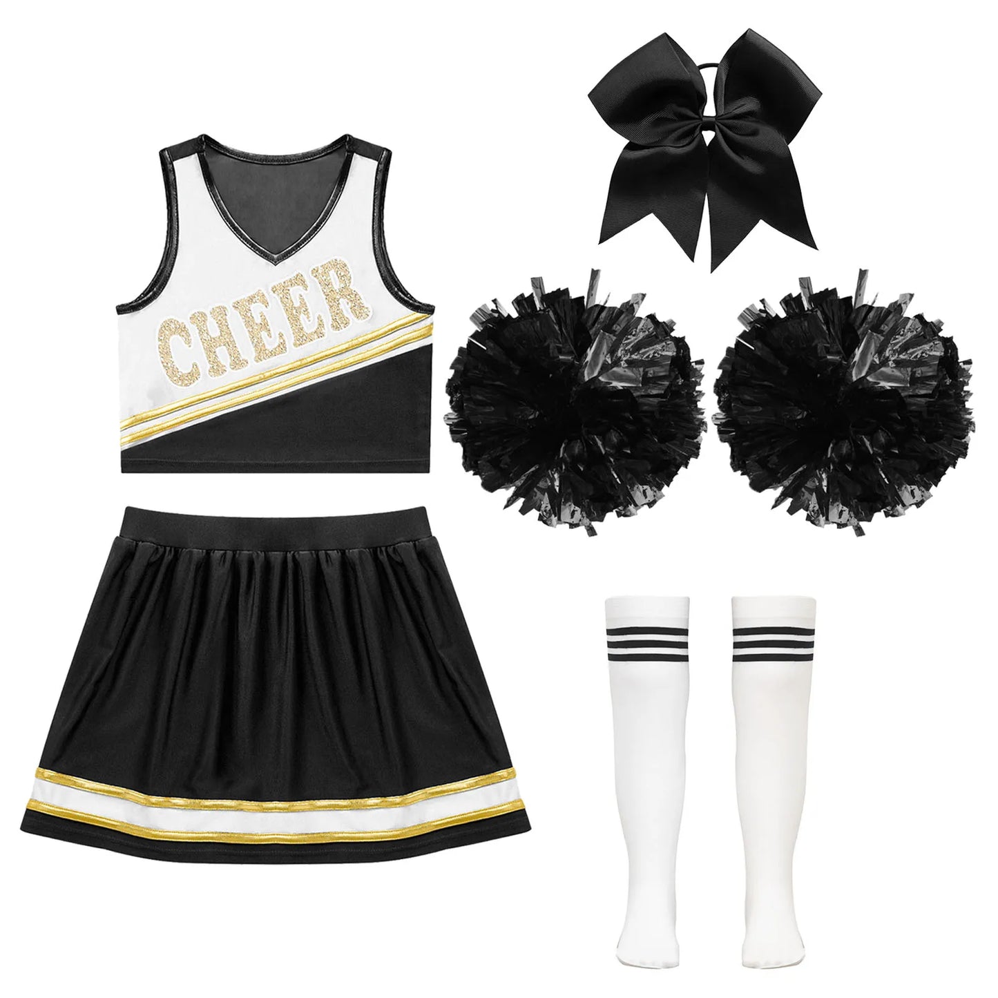 Girls Preppy Style Cosplay Cheering Team Costume with Hand Flowers Schoolgirl Roleplay Cheerleading Costumes Cheer Clothes