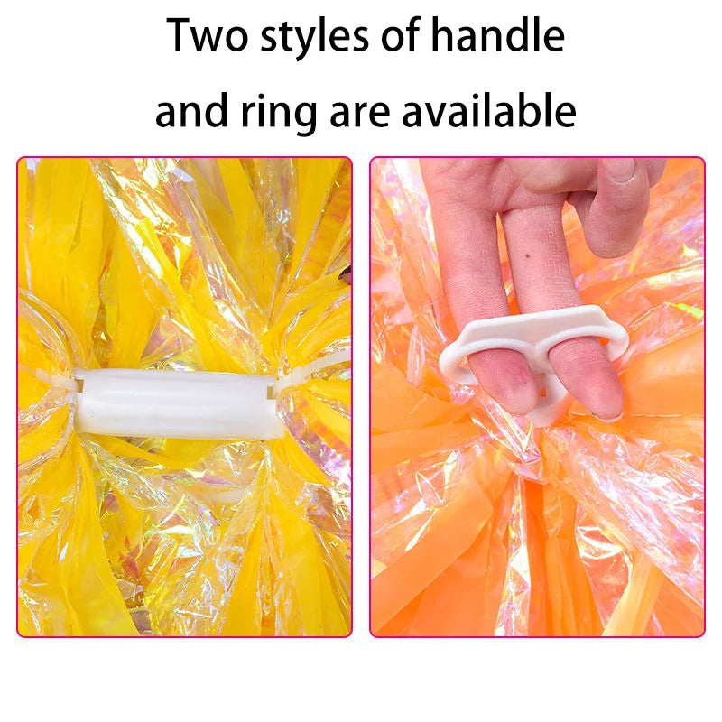 12PC Plastic Handle Metallic Shine Streamer Pompoms Cheerleading Cheering Pom Pom Ball Cheering Dance Decorator Club Sport Supply