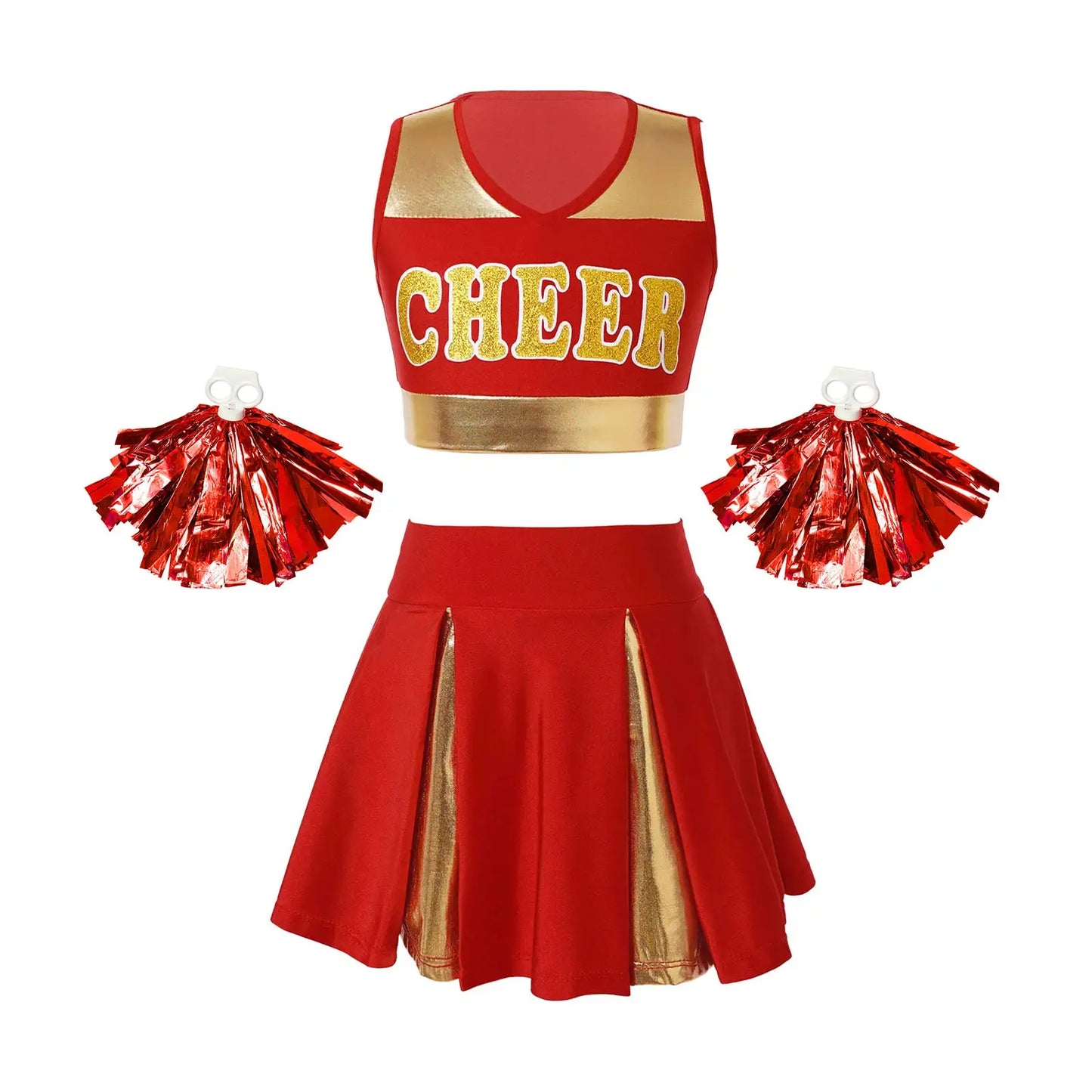 Kids Girls Cheerleading Costume Cheerleader Uniform Sleeveless V Neckline Letter Print Crop Top with Elastic Waistband Skirt