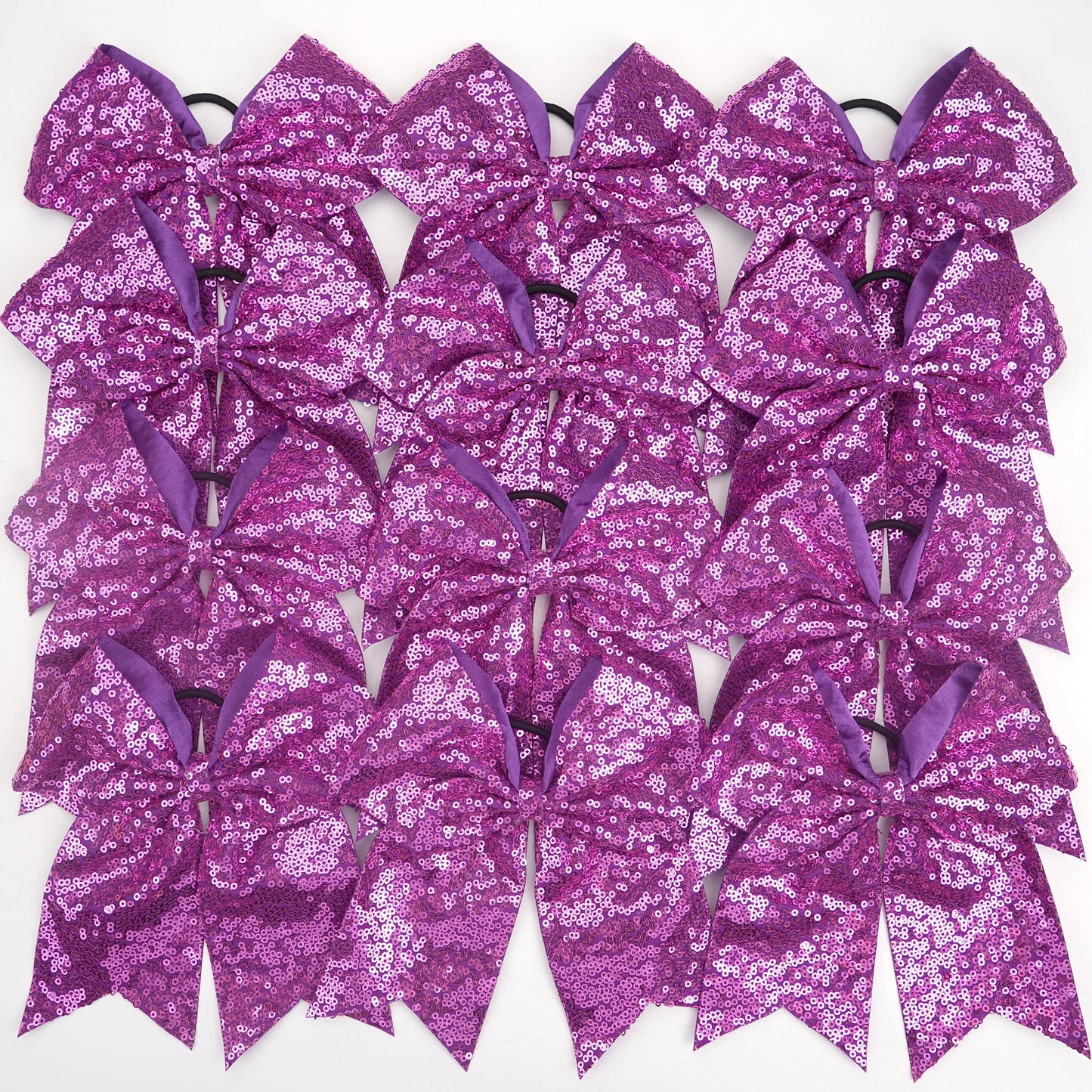 12Pcs 7.5" Bling Sparkly Glitter Sequins Pigtail Bows for kid Girls Large cheerleading bows Ponytail Holder Elastic Hair Ties