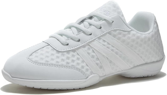 White Cheer Shoes for Girls Womens Cheer Shoes Youth Girls Cheerleading Shoes Competition Gear Dance Tennis Sports Training Athletic Comfortable Flats Breathable Soft Kids Cheer Sneakers