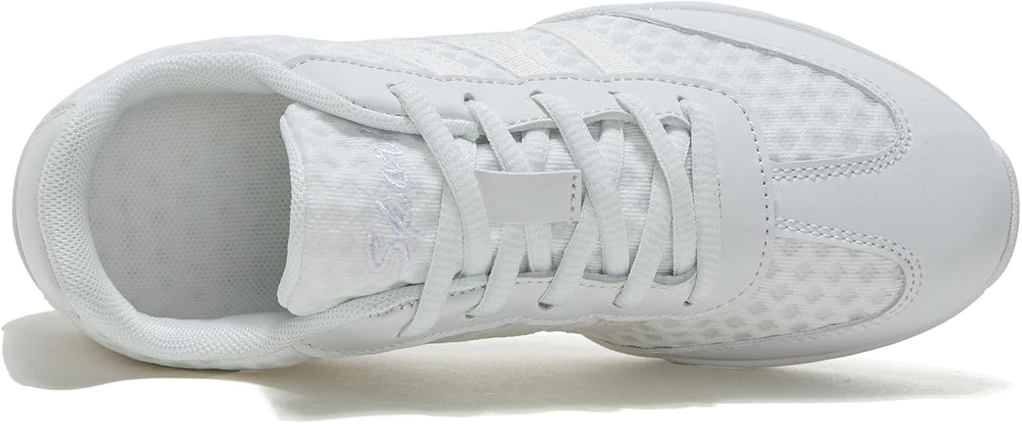 White Cheer Shoes for Girls Womens Cheer Shoes Youth Girls Cheerleading Shoes Competition Gear Dance Tennis Sports Training Athletic Comfortable Flats Breathable Soft Kids Cheer Sneakers