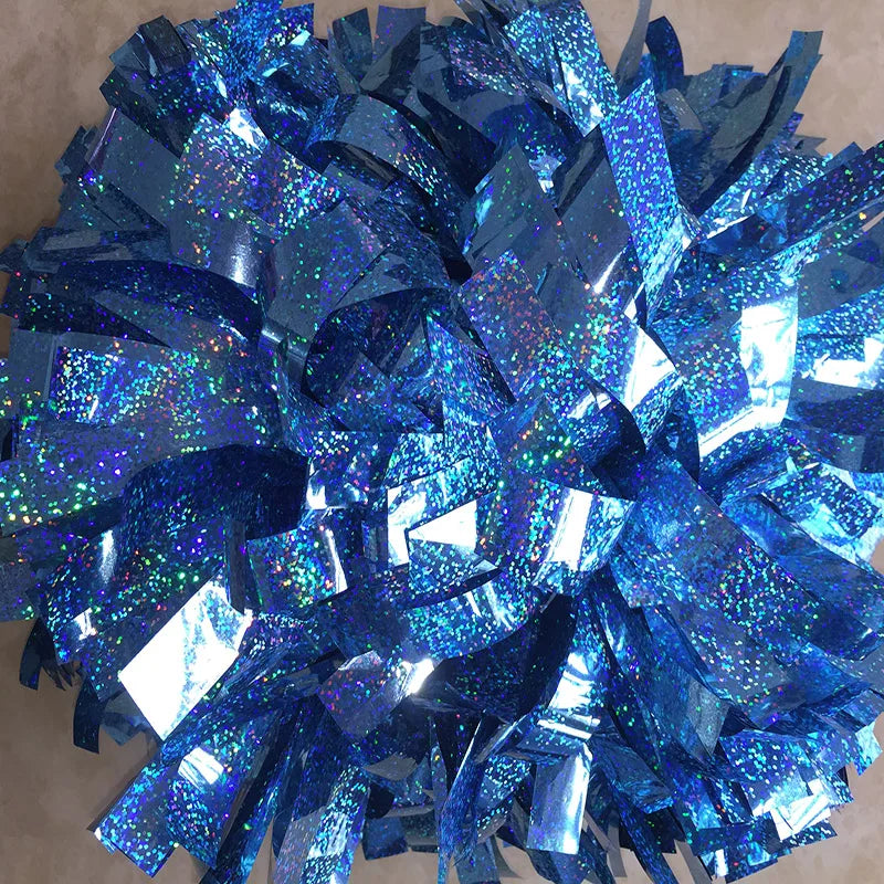 12PIECE,cheerleader Baton Handle Pom Pom Pom Metallic Pink Holographic with Silver Holographic