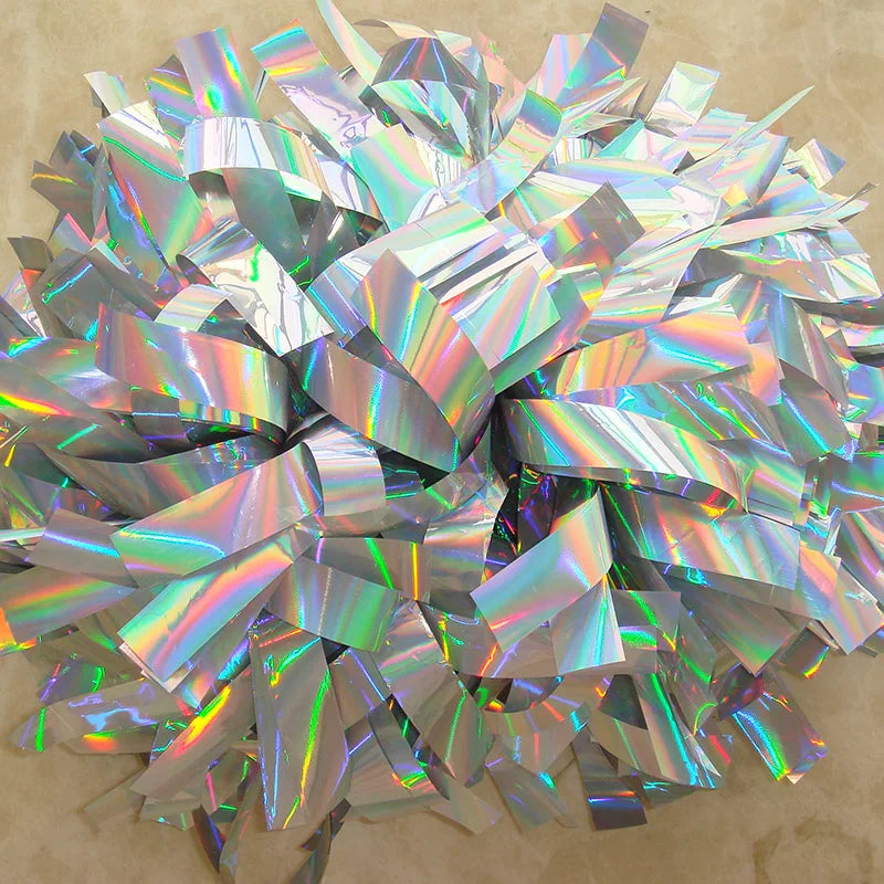 12PIECE,cheerleader Baton Handle Pom Pom Pom Metallic Pink Holographic with Silver Holographic