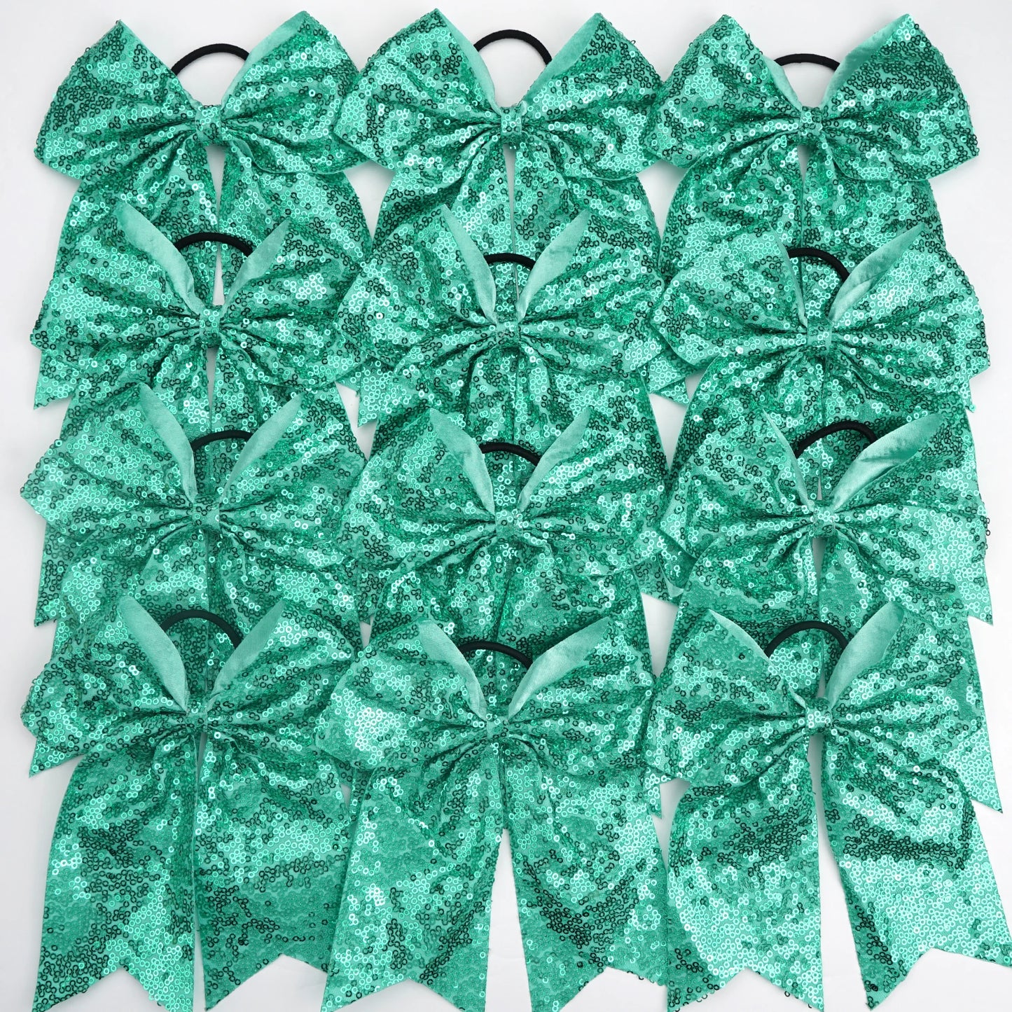 12Pcs 7.5" Bling Sparkly Glitter Sequins Pigtail Bows for kid Girls Large cheerleading bows Ponytail Holder Elastic Hair Ties