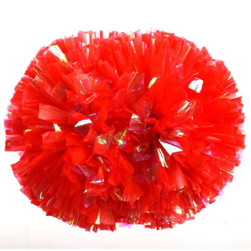 12PC Plastic Handle Metallic Shine Streamer Pompoms Cheerleading Cheering Pom Pom Ball Cheering Dance Decorator Club Sport Supply