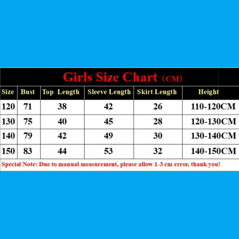 3-12Y Cheerleader Dress (With Hand Flower) Printed Letter T-Shirt Football Game Festival Cosplay Clothing Blue Red Skirt