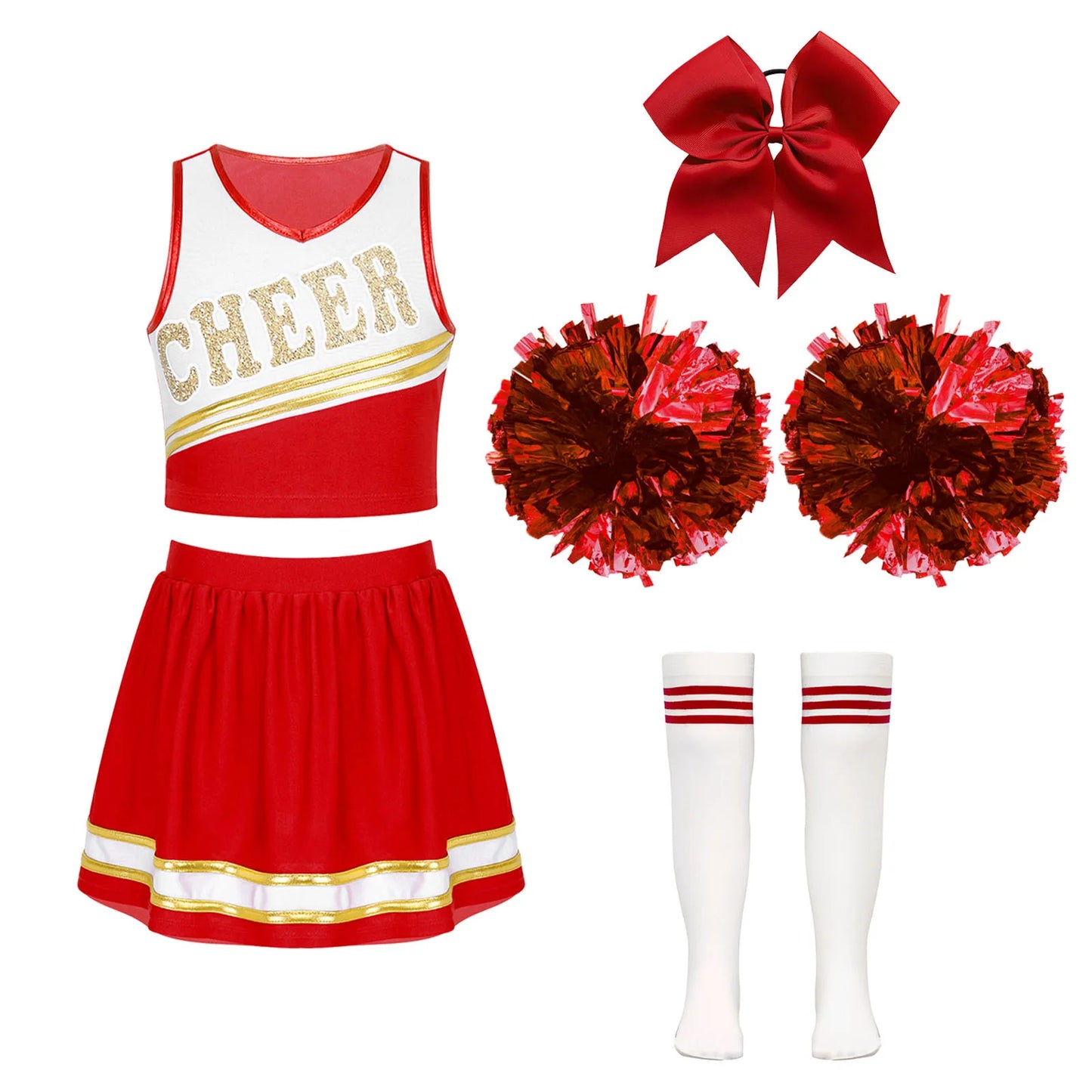 Girls Preppy Style Cosplay Cheering Team Costume with Hand Flowers Schoolgirl Roleplay Cheerleading Costumes Cheer Clothes