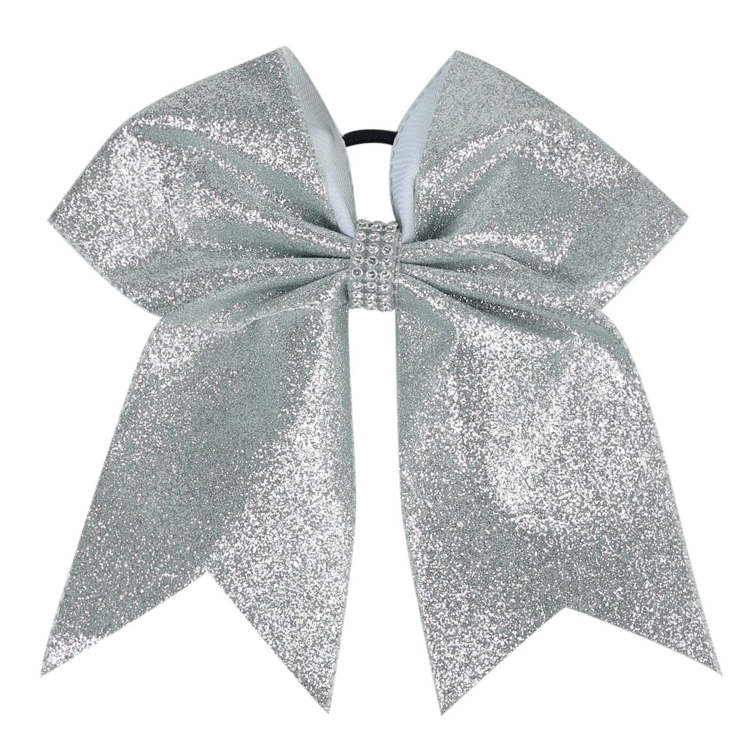 12PCS 7" Girls Large Bling Cheerleading Glitter Hair Bow Elastic Hair Bands Ponytail Holder Hair Ties Women Diamond Hair Accessorie