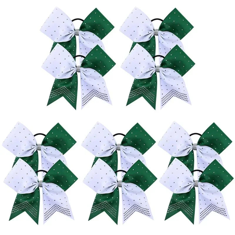 Oaoleer 12Pcs/set New 8" Cheer Bow For Women Girls Grosgrain Ribbon Hair Rope Hair Ties Elastic Rubber Band Girl Pigtail Holder