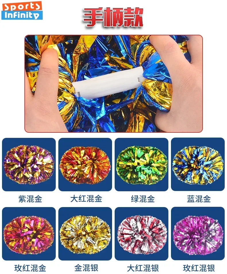 12pc Cheerleading Pom Poms with Handle Cheer Balls Big Gold Silver Red Yellow Blue Hand Dance Pompoms Accessories for Women Kids