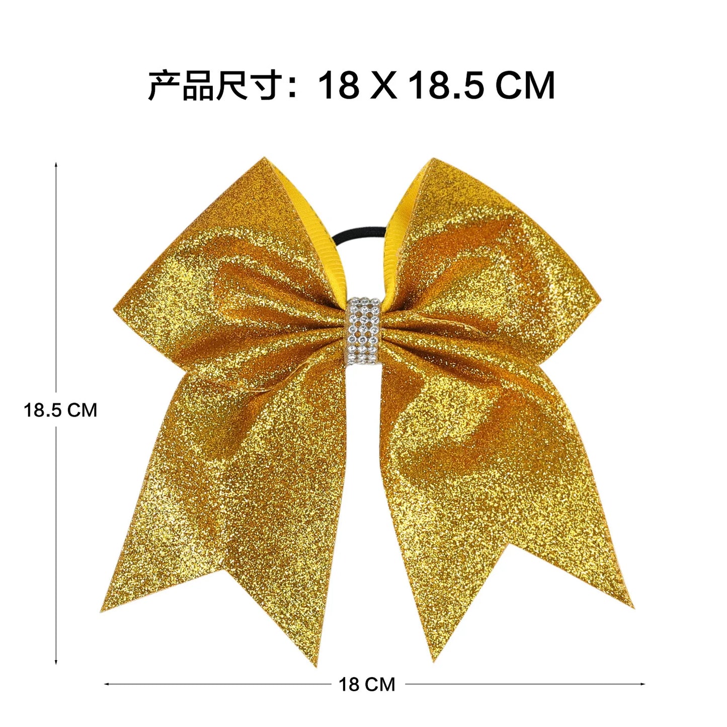 12PCS 7" Girls Large Bling Cheerleading Glitter Hair Bow Elastic Hair Bands Ponytail Holder Hair Ties Women Diamond Hair Accessorie