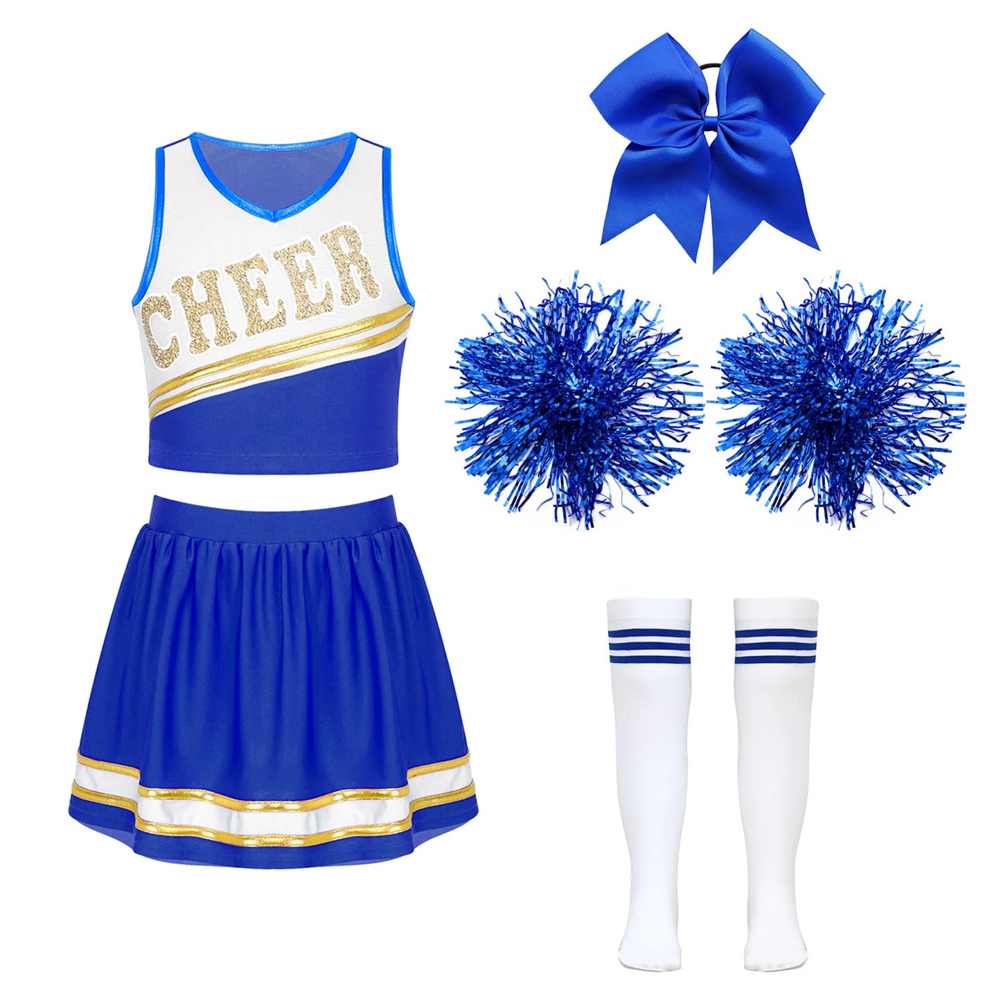 Girls Preppy Style Cosplay Cheering Team Costume with Hand Flowers Schoolgirl Roleplay Cheerleading Costumes Cheer Clothes
