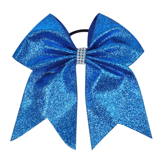 12PCS 7" Girls Large Bling Cheerleading Glitter Hair Bow Elastic Hair Bands Ponytail Holder Hair Ties Women Diamond Hair Accessorie