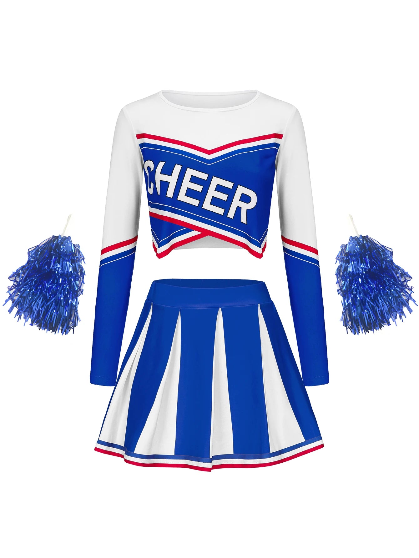 Women's Long Sleeve Cheerleader Cosplay Costume With Pompon Sexy Student Stage Music Performance Dresses Halloween Party Uniform