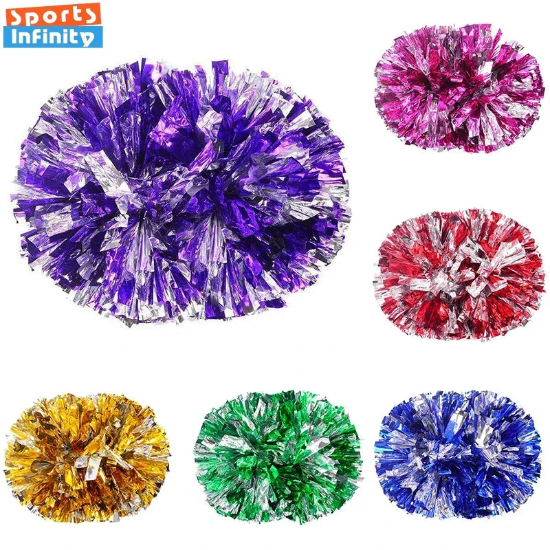 12pc Cheerleading Pom Poms with Handle Cheer Balls Big Gold Silver Red Yellow Blue Hand Dance Pompoms Accessories for Women Kids