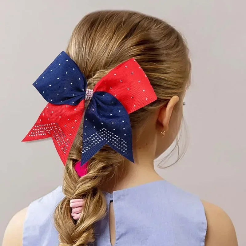 Oaoleer 12Pcs/set New 8" Cheer Bow For Women Girls Grosgrain Ribbon Hair Rope Hair Ties Elastic Rubber Band Girl Pigtail Holder