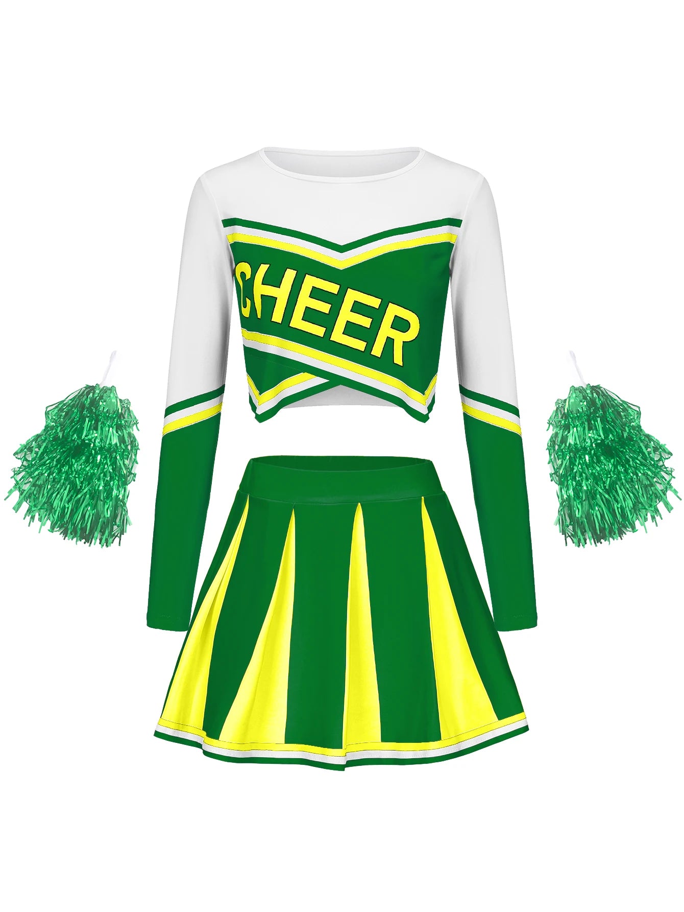 Women's Long Sleeve Cheerleader Cosplay Costume With Pompon Sexy Student Stage Music Performance Dresses Halloween Party Uniform