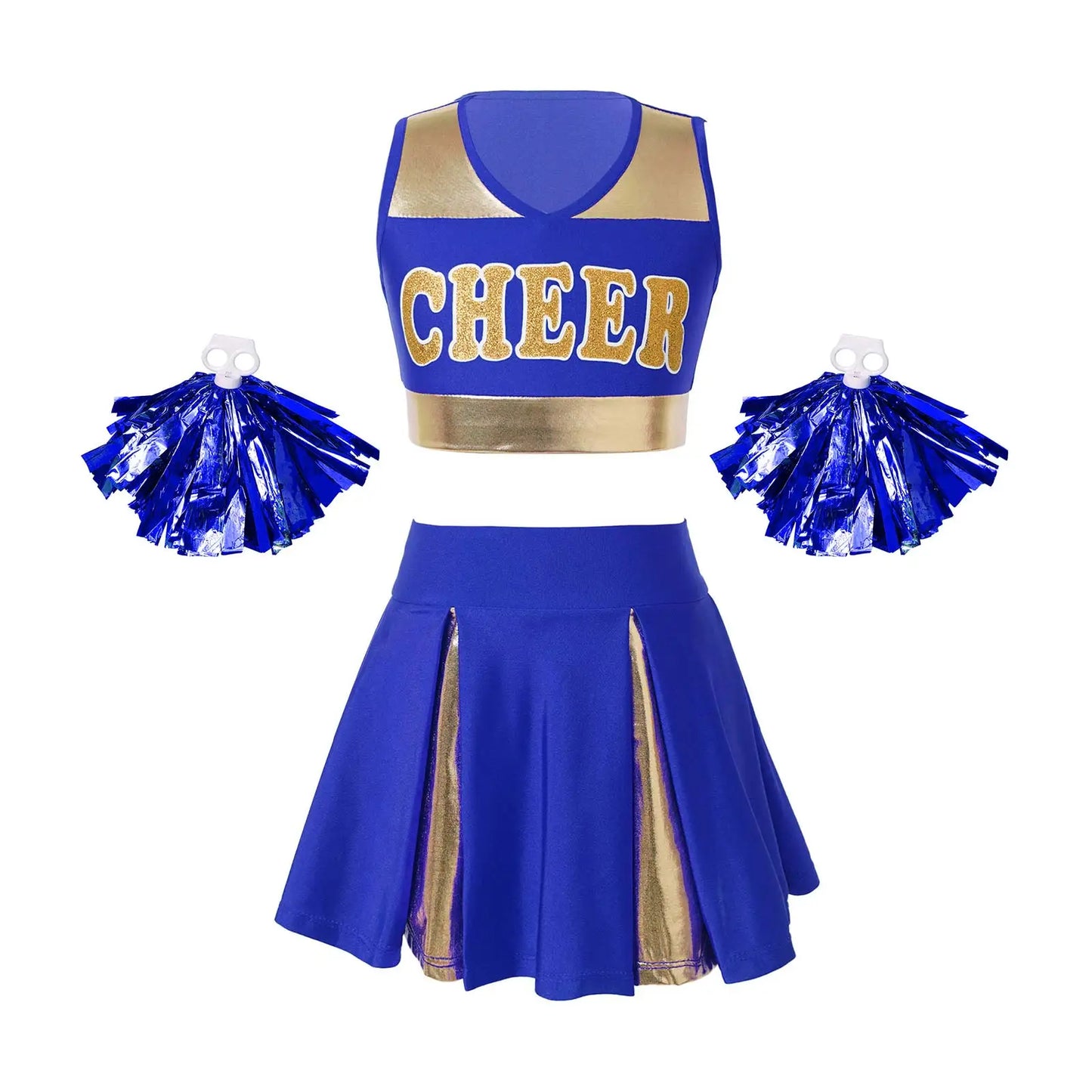 Kids Girls Cheerleading Costume Cheerleader Uniform Sleeveless V Neckline Letter Print Crop Top with Elastic Waistband Skirt