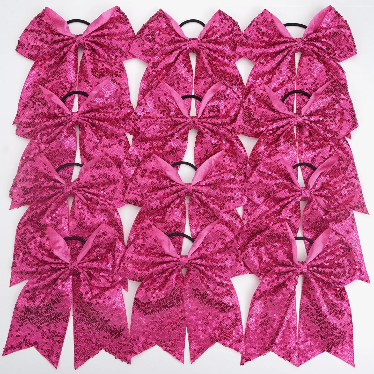 12Pcs 7.5" Bling Sparkly Glitter Sequins Pigtail Bows for kid Girls Large cheerleading bows Ponytail Holder Elastic Hair Ties