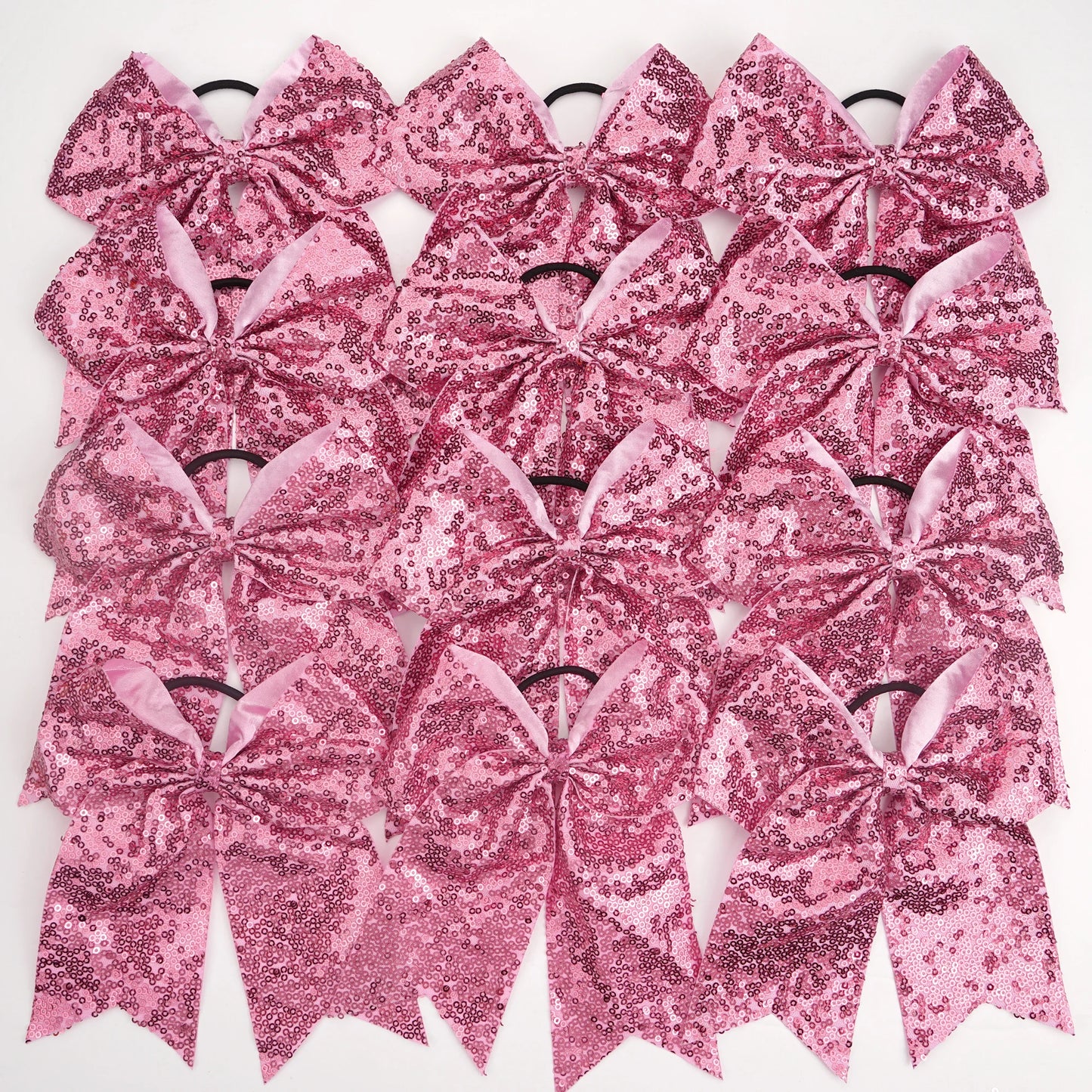 12Pcs 7.5" Bling Sparkly Glitter Sequins Pigtail Bows for kid Girls Large cheerleading bows Ponytail Holder Elastic Hair Ties