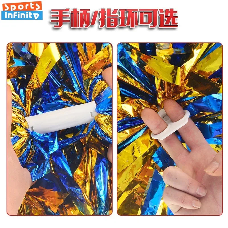 12pc Cheerleading Pom Poms with Handle Cheer Balls Big Gold Silver Red Yellow Blue Hand Dance Pompoms Accessories for Women Kids