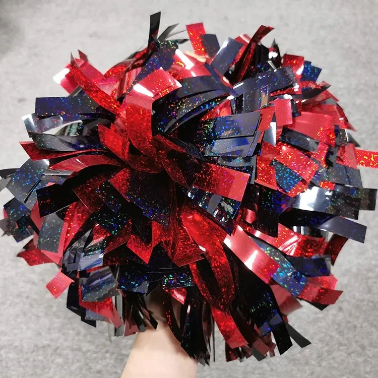 12PIECE,cheerleader Baton Handle Pom Pom Pom Metallic Pink Holographic with Silver Holographic