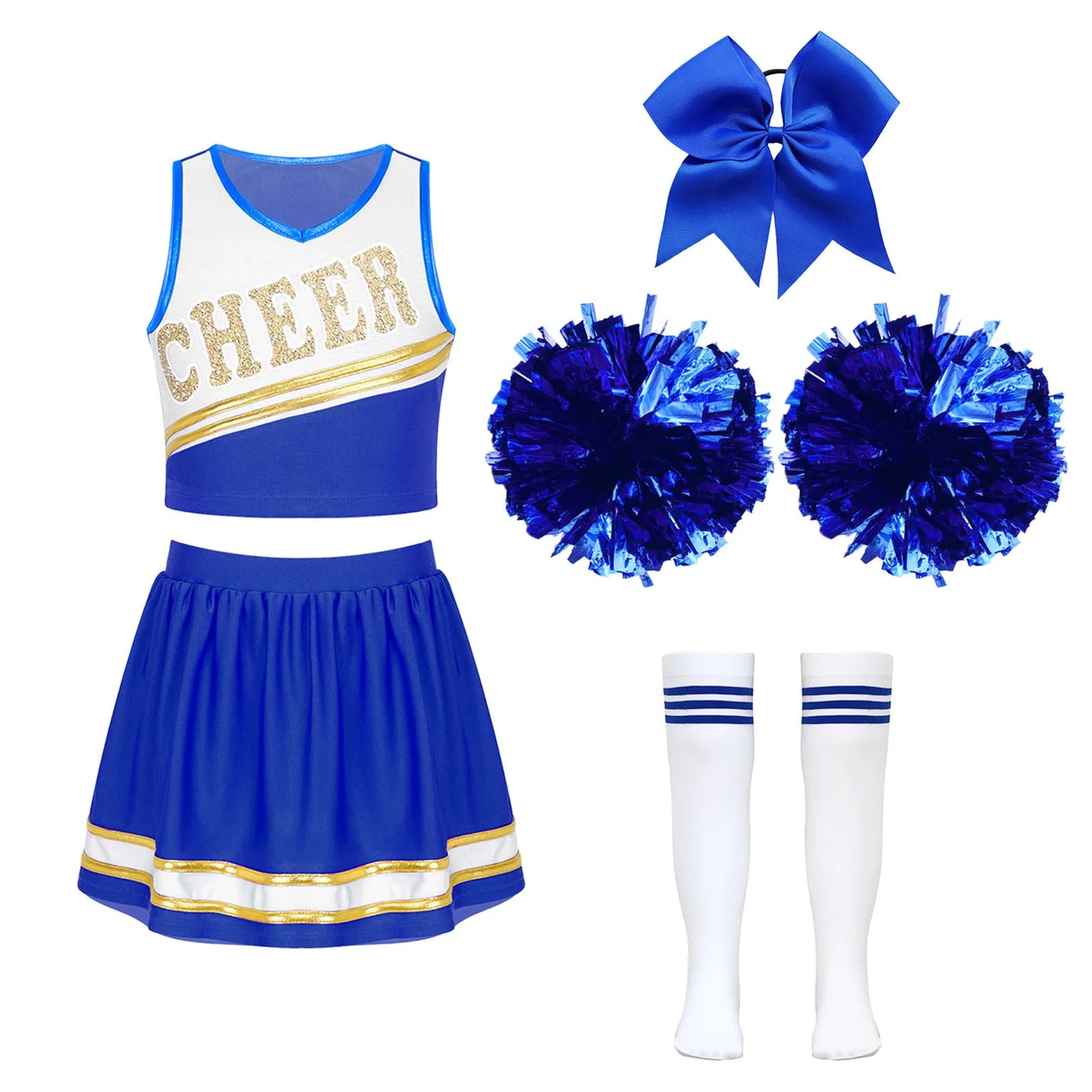 Girls Preppy Style Cosplay Cheering Team Costume with Hand Flowers Schoolgirl Roleplay Cheerleading Costumes Cheer Clothes