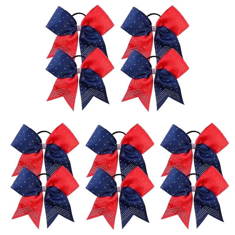 Oaoleer 12Pcs/set New 8" Cheer Bow For Women Girls Grosgrain Ribbon Hair Rope Hair Ties Elastic Rubber Band Girl Pigtail Holder