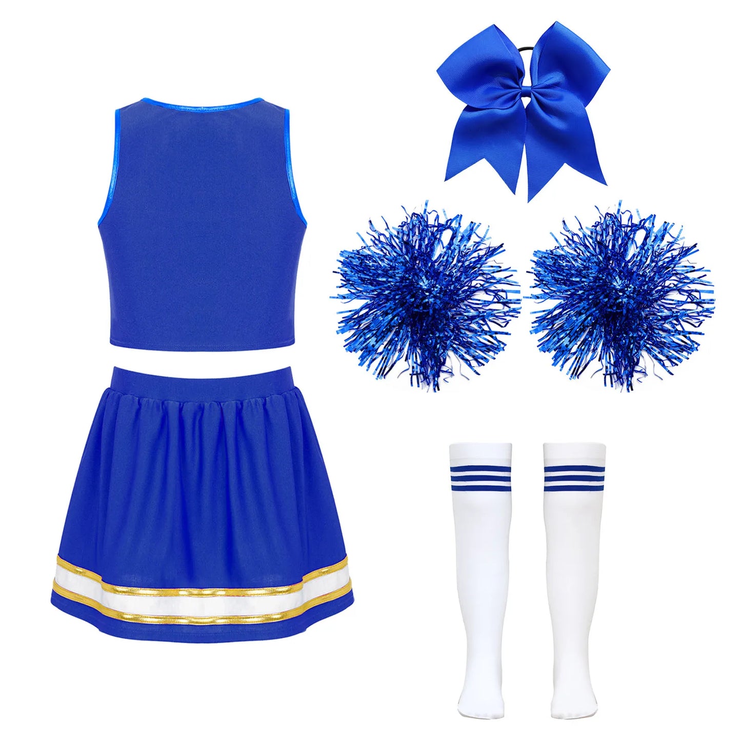 Girls Preppy Style Cosplay Cheering Team Costume with Hand Flowers Schoolgirl Roleplay Cheerleading Costumes Cheer Clothes