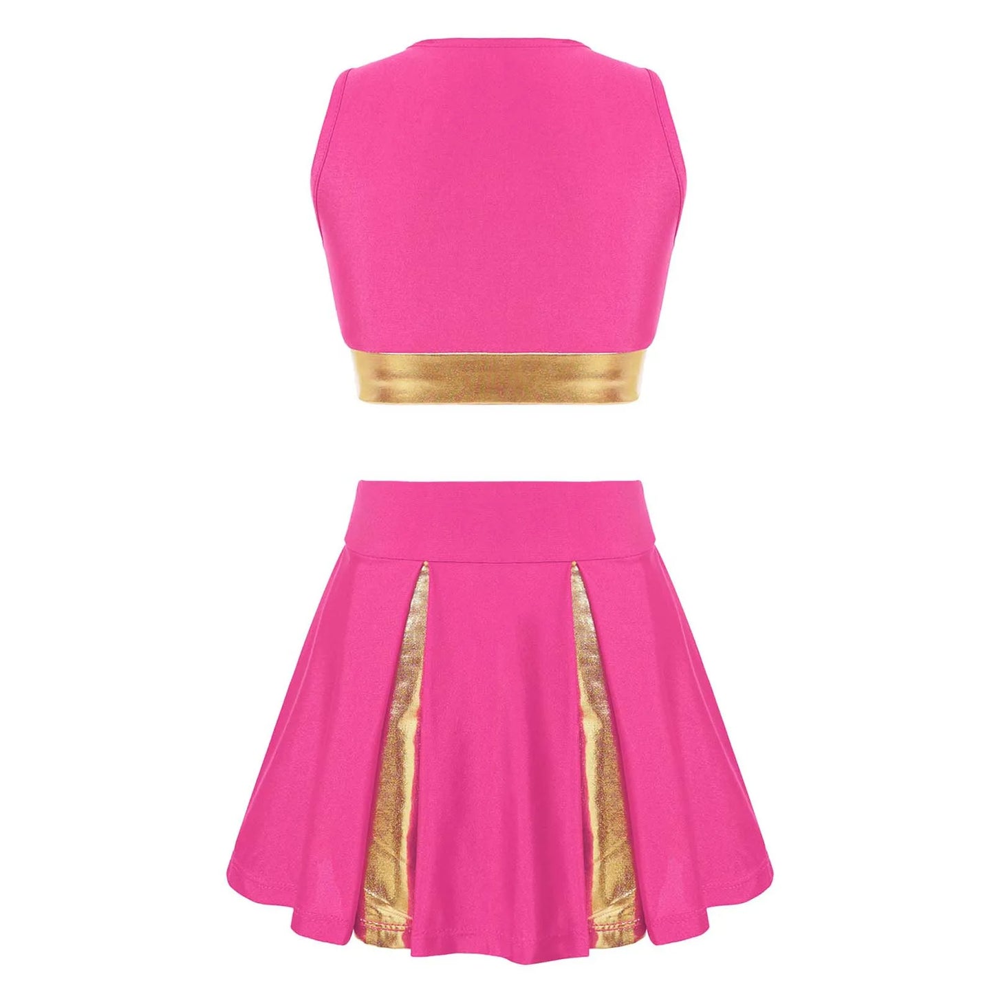 Kids Girls Cheerleading Costume Cheerleader Uniform Sleeveless V Neckline Letter Print Crop Top with Elastic Waistband Skirt