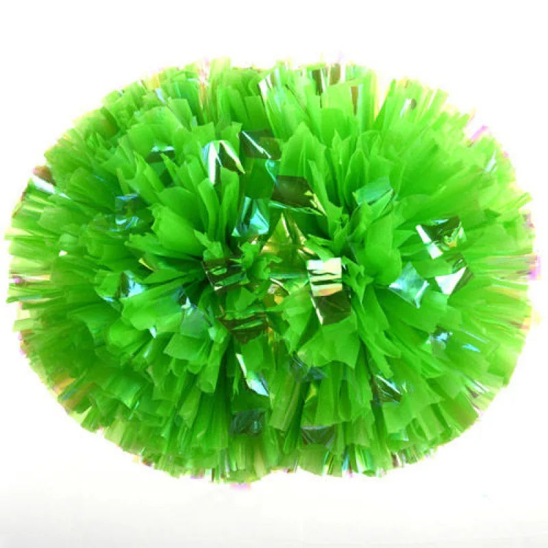 12PC Plastic Handle Metallic Shine Streamer Pompoms Cheerleading Cheering Pom Pom Ball Cheering Dance Decorator Club Sport Supply