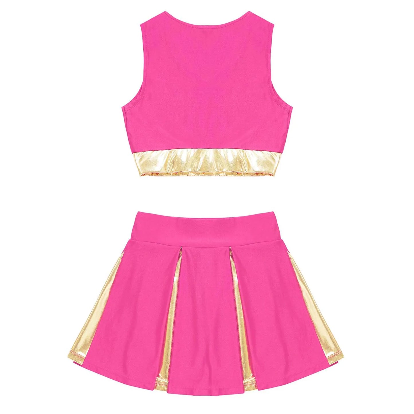Kids Girls Cheerleading Costume Cheerleader Uniform Sleeveless V Neckline Letter Print Crop Top with Elastic Waistband Skirt
