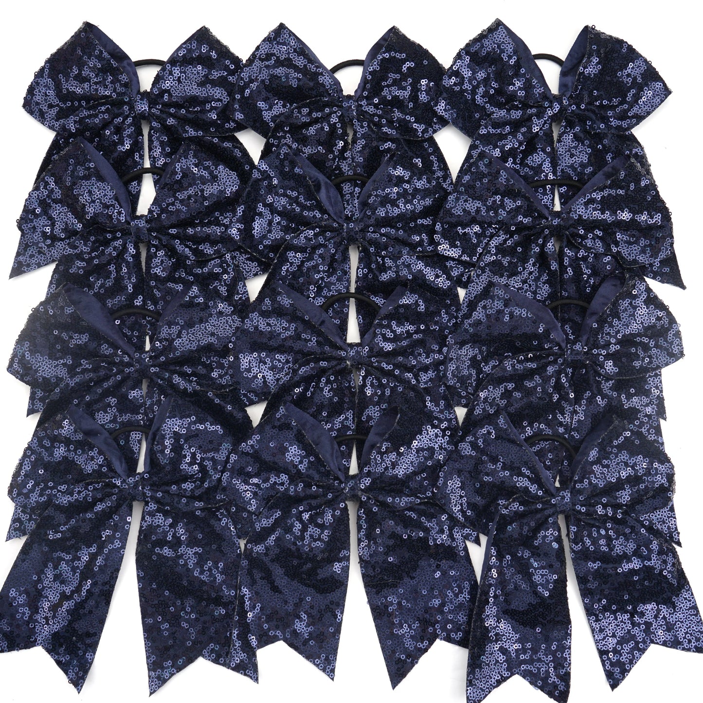12Pcs 7.5" Bling Sparkly Glitter Sequins Pigtail Bows for kid Girls Large cheerleading bows Ponytail Holder Elastic Hair Ties