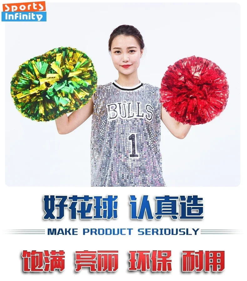 12pc Cheerleading Pom Poms with Handle Cheer Balls Big Gold Silver Red Yellow Blue Hand Dance Pompoms Accessories for Women Kids